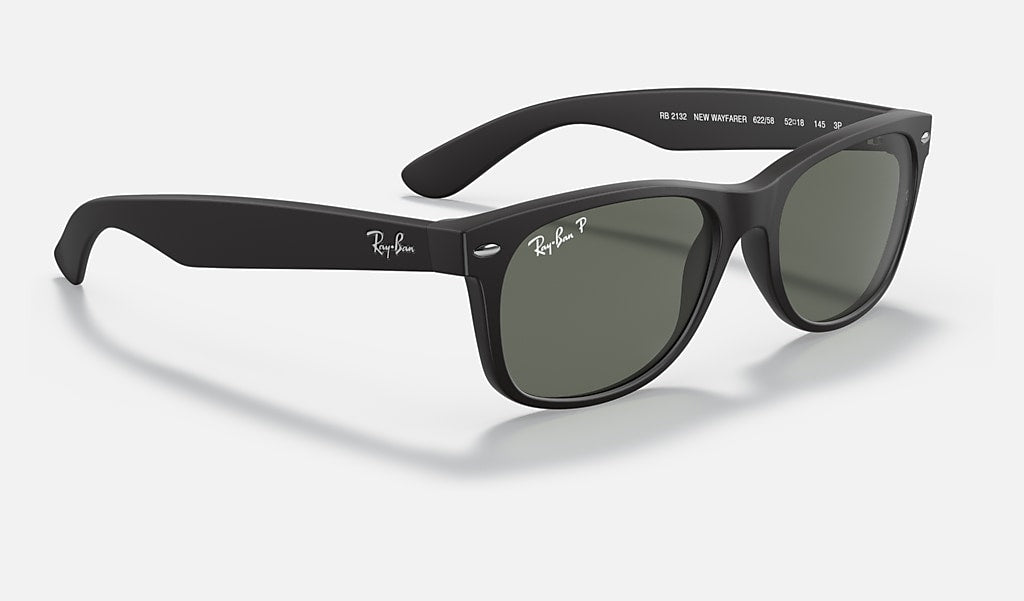 Ray-Ban New Wayfarer Black Rubber/Green 55 mm Sunglasses - RB2132-62258