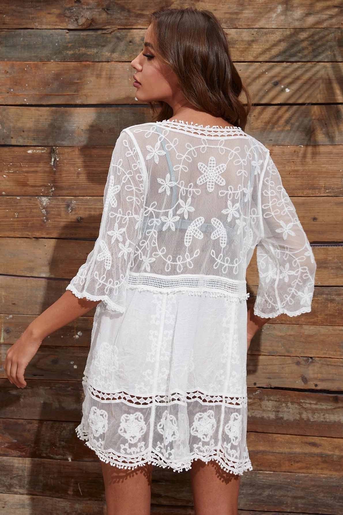 W LACE STITCHING BATHING SUIT COVER UP - AL9398