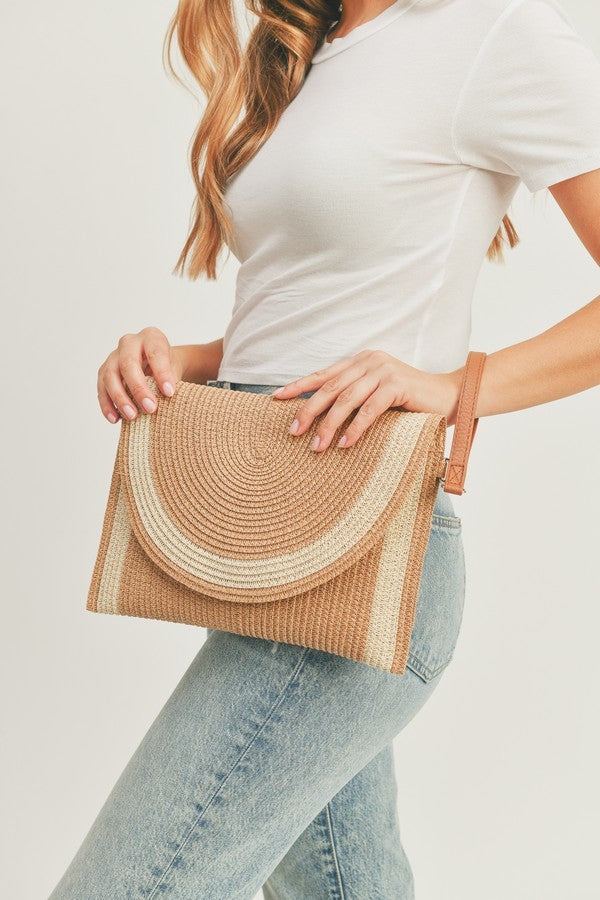 TWO TONE STRAW CLUTCH & CROSSBODY BAG - MB0182