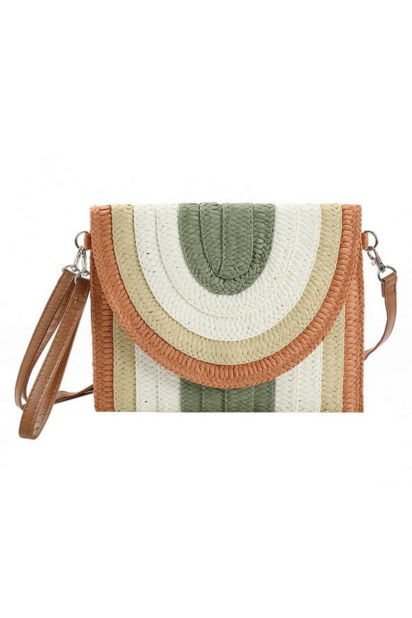 MULTI COLORED STRAIPED STRAW CLUTCH CROSSBODY BAG - MB0217