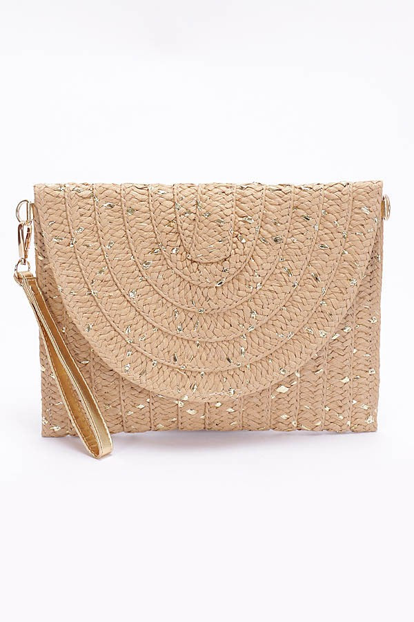 METALLIC FAUX STRAW ENVELOPE CLUTCH - HPC6214