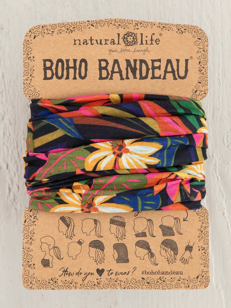 FULL BOHO BANDEAU HEADBAND BLACK TROPICAL - BBW000141