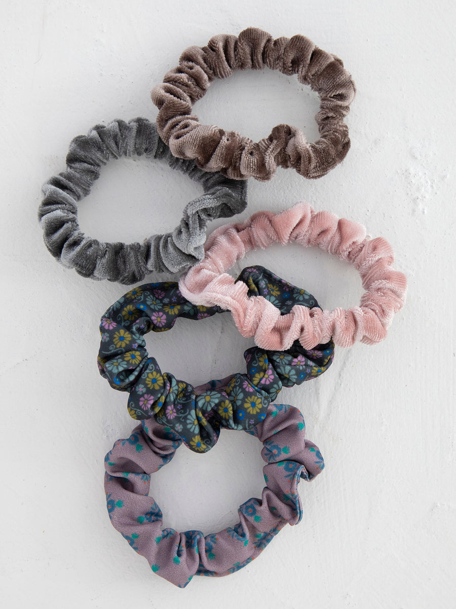 PRINT AND VELVET SCRUNCHIES SET OF 5 - HDBN430