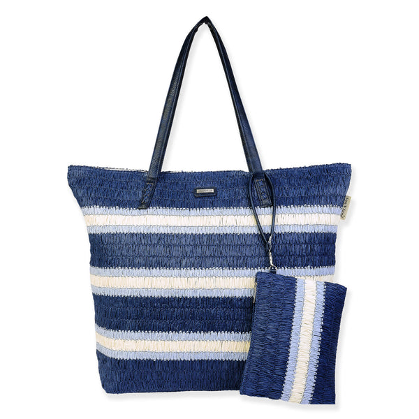 PAPERSTRAW STRIPED TOTE - NAVY - CE6611B