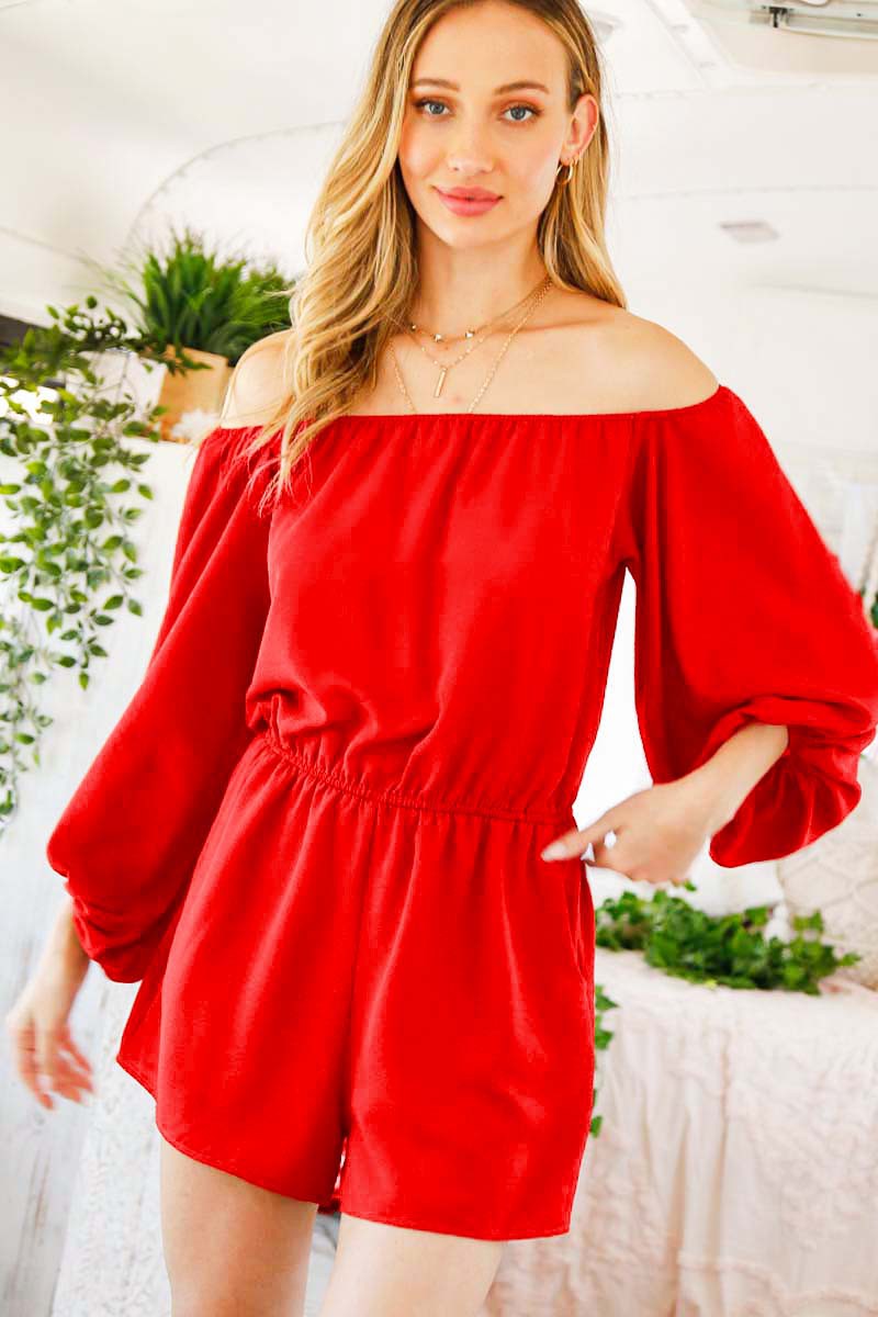 OFF THE SHOULDER BALLOON SLEEVE ROMPER - VP60410