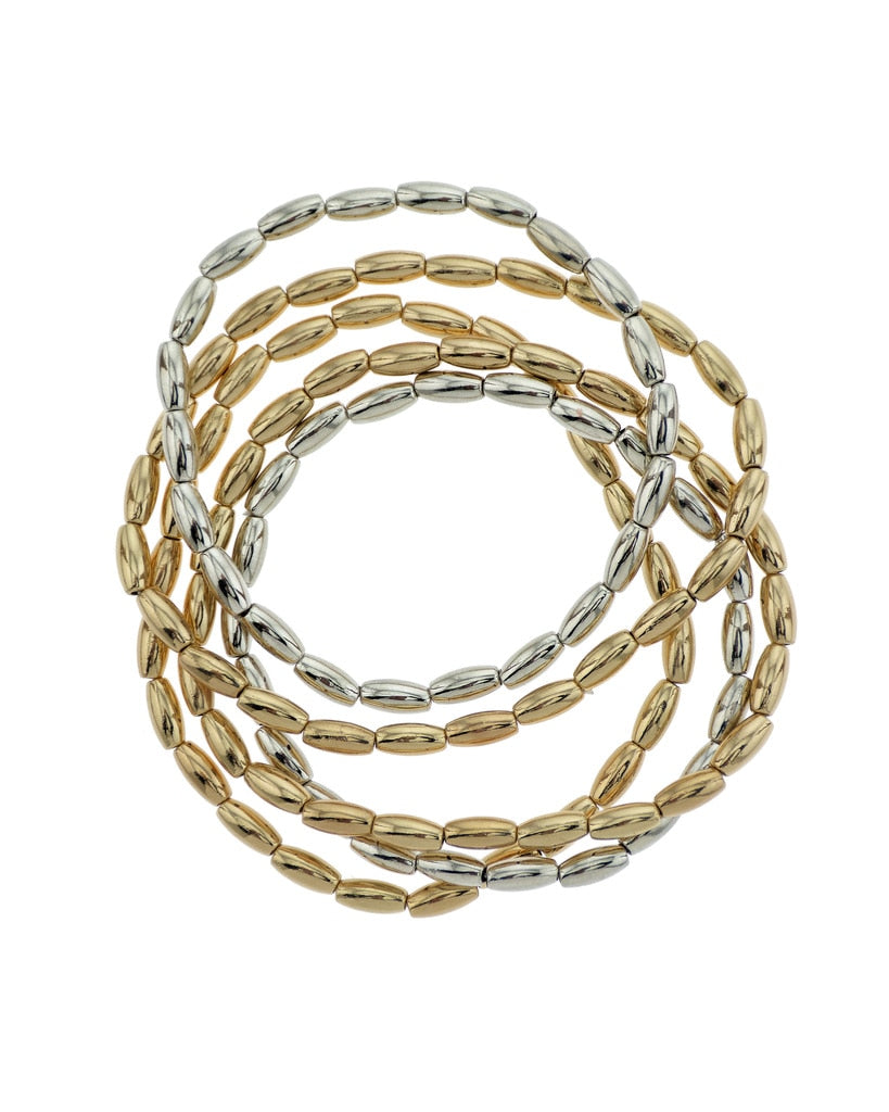 5 row metal stackable bracelet Warm gold & silver - B-1138-GNR